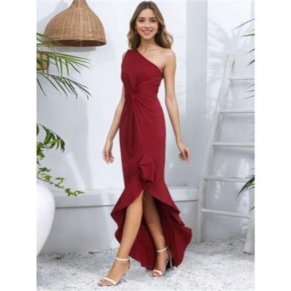 One-Shoulder Ruffle Hem Maxi Dress - Picture 2 of 10